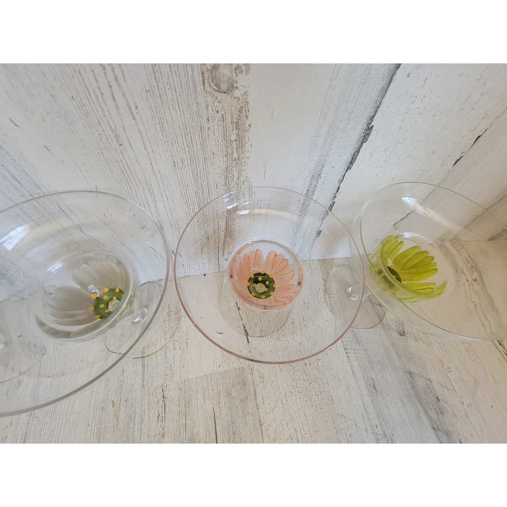 Vintage‎ flower margarita glass tulip set kitchen cup home decor unique floral